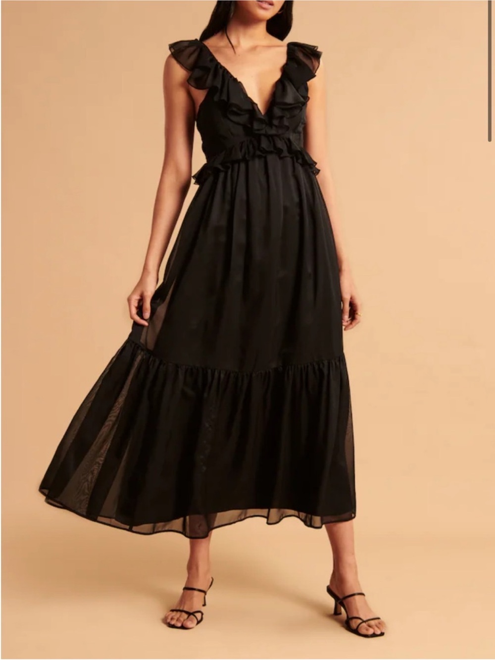 Abercrombie & Fitch Drama Ruffle Maxi Strap Tiered Dress Black XXS